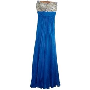 La Femme Strapless Rhinestone Prom Formal Maxi Dress
